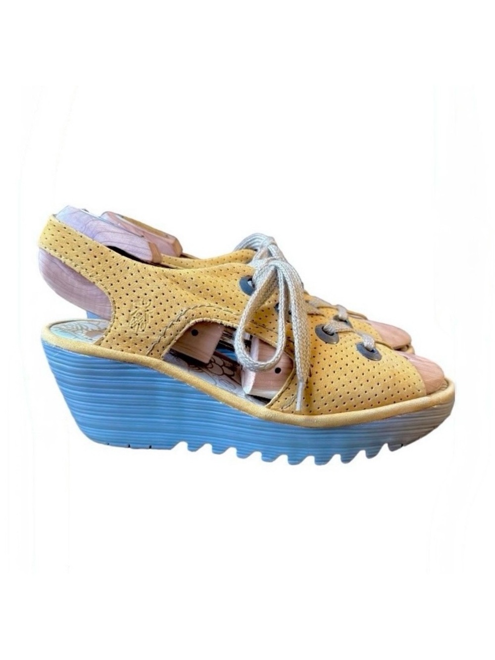 FLY London YLVA Luxury Yellow Leather Platform Sandal Sz 9